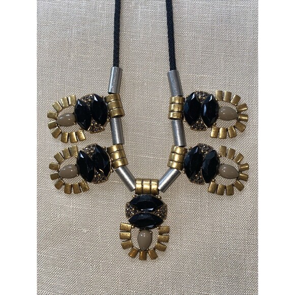 Vintage Signed J CREW Goldtone Silver Black Rhinestones 18" Necklace - Picture 3 of 11